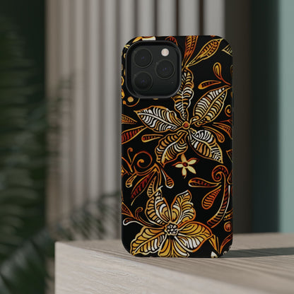 Floral Batik Magnetic Phone Case — Impact - Resistant, Gold & Black - DIGITAL X