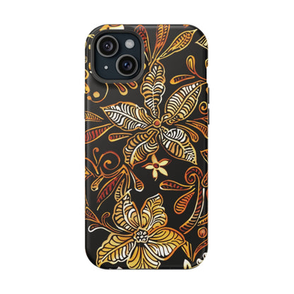 Floral Batik Magnetic Phone Case — Impact - Resistant, Gold & Black - DIGITAL X