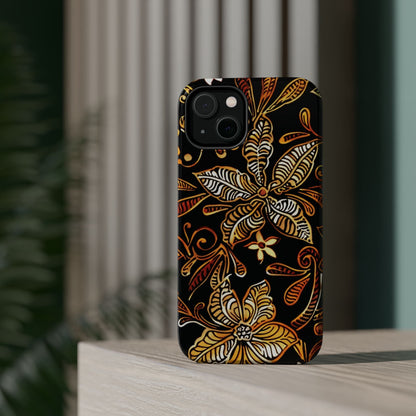 Floral Batik Magnetic Phone Case — Impact - Resistant, Gold & Black - DIGITAL X