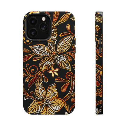 Floral Batik Magnetic Phone Case — Impact - Resistant, Gold & Black - DIGITAL X
