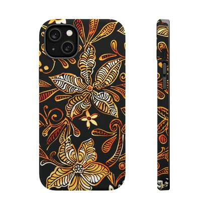 Floral Batik Magnetic Phone Case — Impact - Resistant, Gold & Black - DIGITAL X