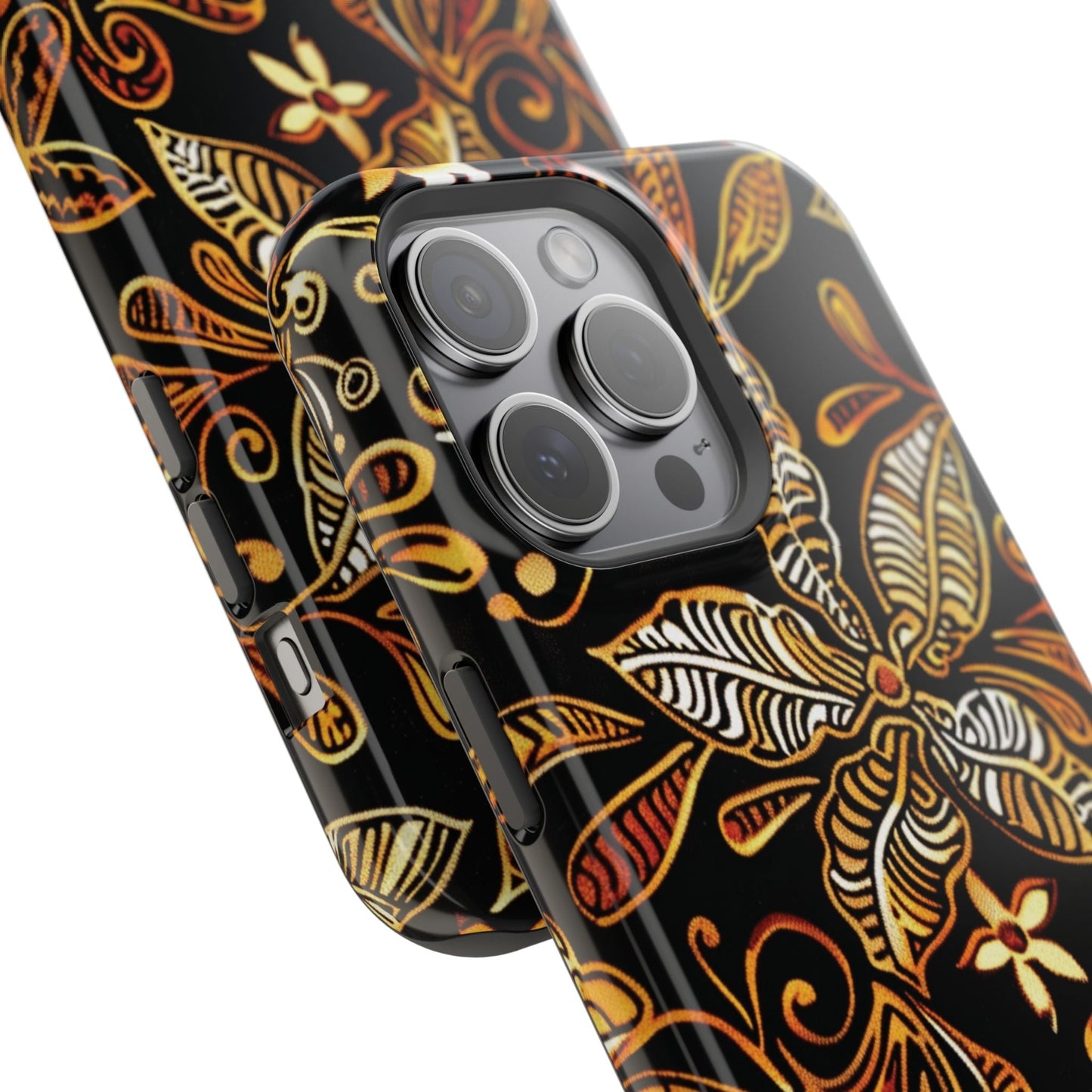Floral Batik Magnetic Phone Case — Impact - Resistant, Gold & Black - DIGITAL X