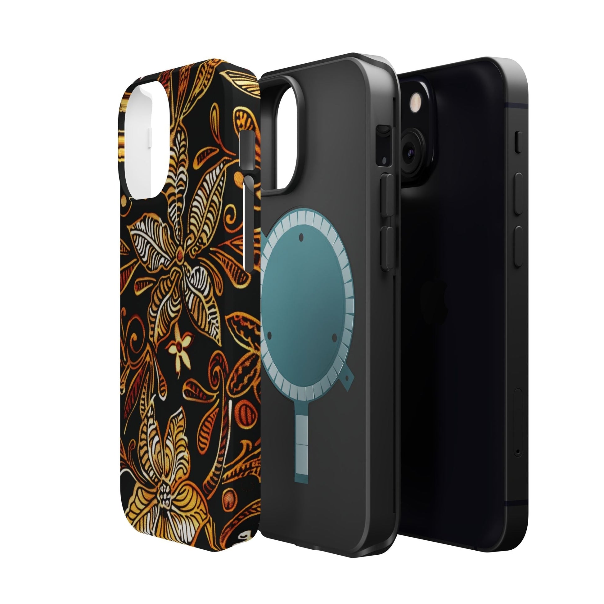 Floral Batik Magnetic Phone Case — Impact - Resistant, Gold & Black - DIGITAL X