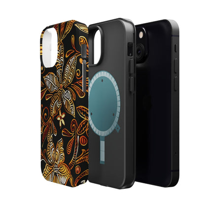 Floral Batik Magnetic Phone Case — Impact - Resistant, Gold & Black - DIGITAL X
