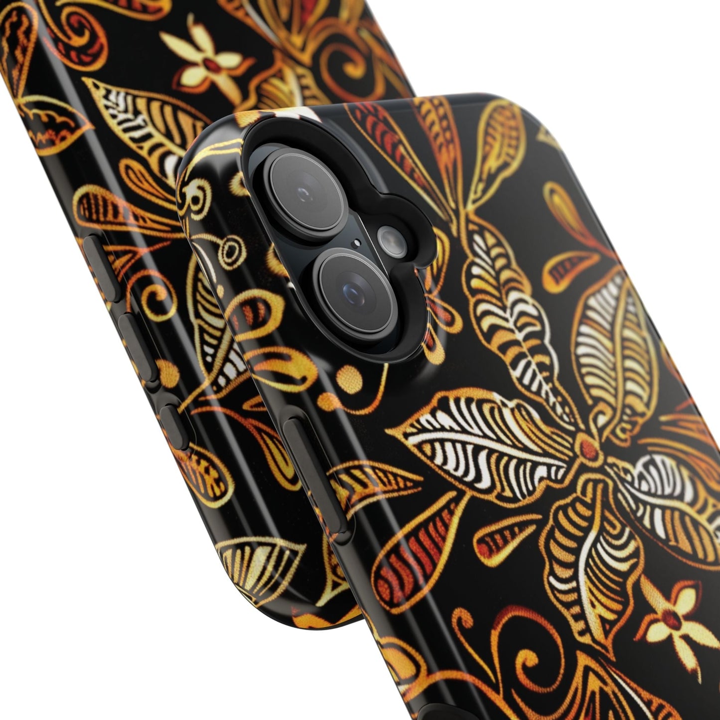 Floral Batik Magnetic Phone Case — Impact - Resistant, Gold & Black - DIGITAL X