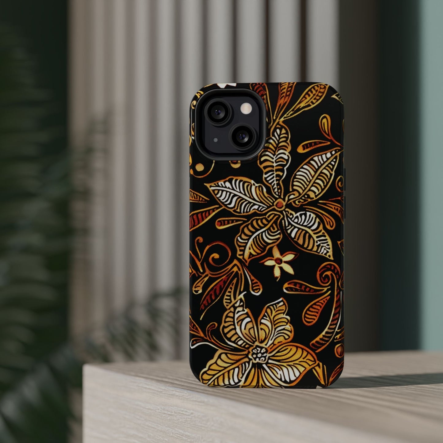 Floral Batik Magnetic Phone Case — Impact - Resistant, Gold & Black - DIGITAL X