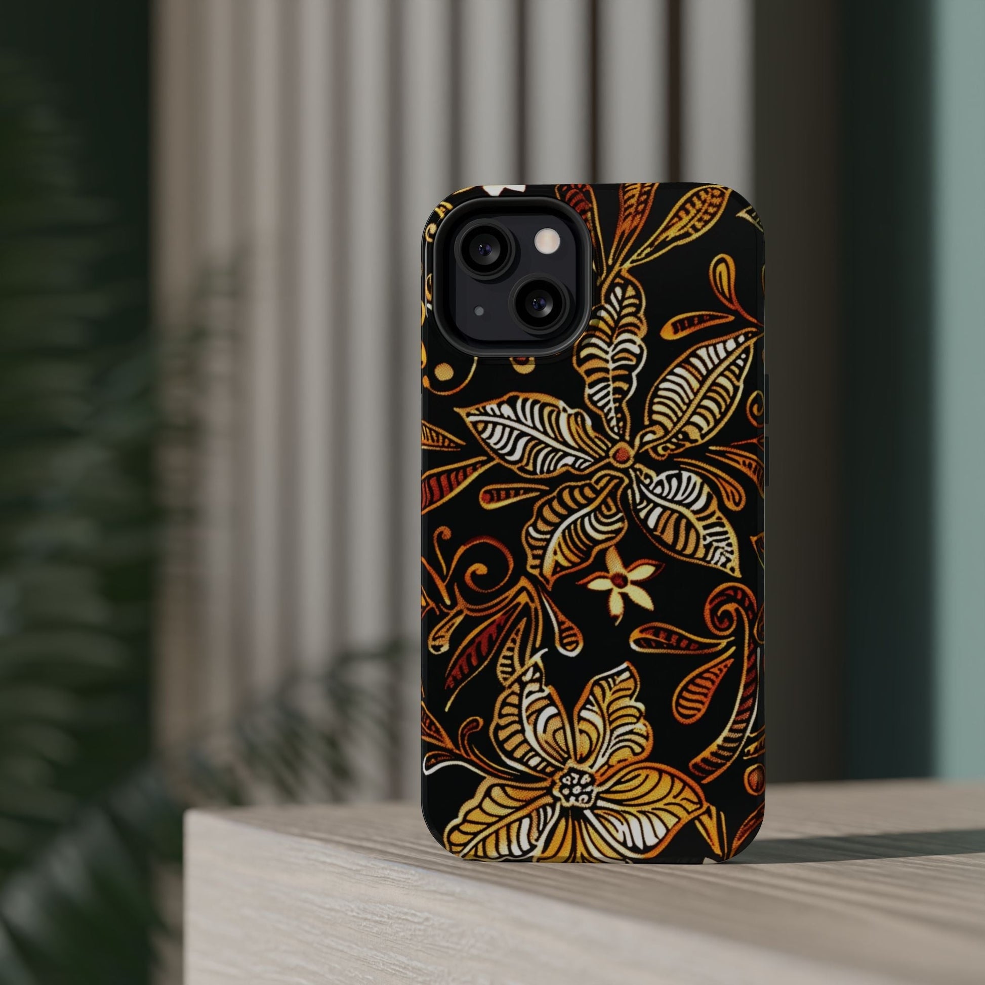 Floral Batik Magnetic Phone Case — Impact - Resistant, Gold & Black - DIGITAL X