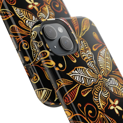 Floral Batik Magnetic Phone Case — Impact - Resistant, Gold & Black - DIGITAL X