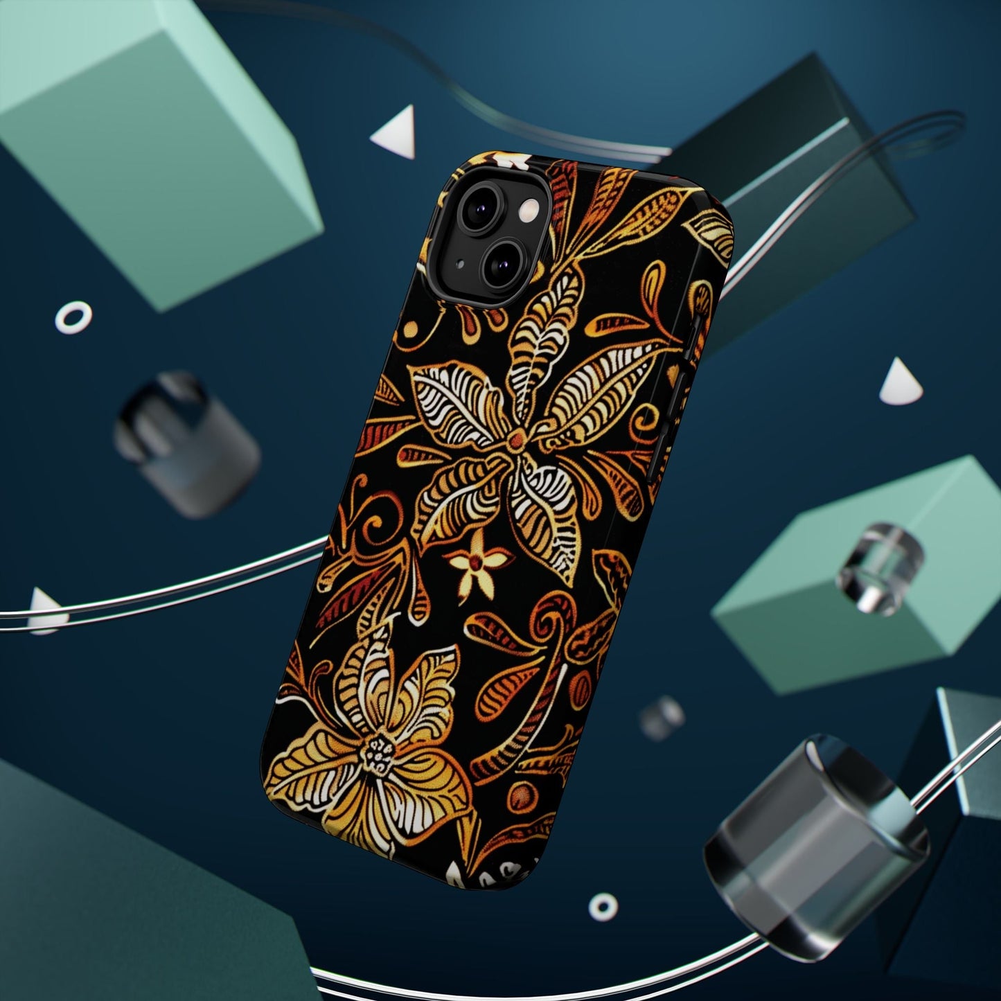 Floral Batik Magnetic Phone Case — Impact - Resistant, Gold & Black - DIGITAL X