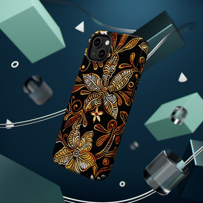 Floral Batik Magnetic Phone Case — Impact - Resistant, Gold & Black - DIGITAL X
