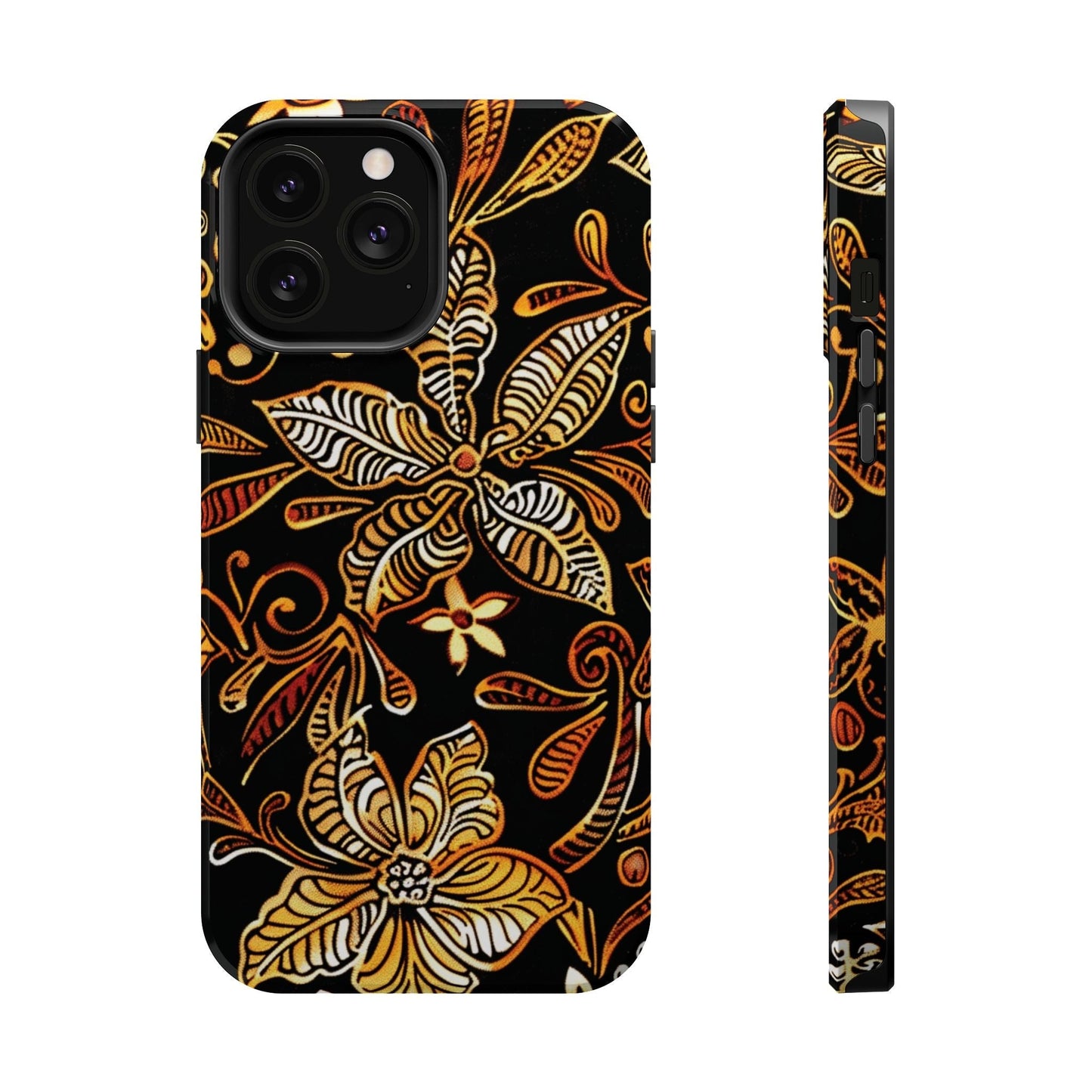 Floral Batik Magnetic Phone Case — Impact - Resistant, Gold & Black - DIGITAL X