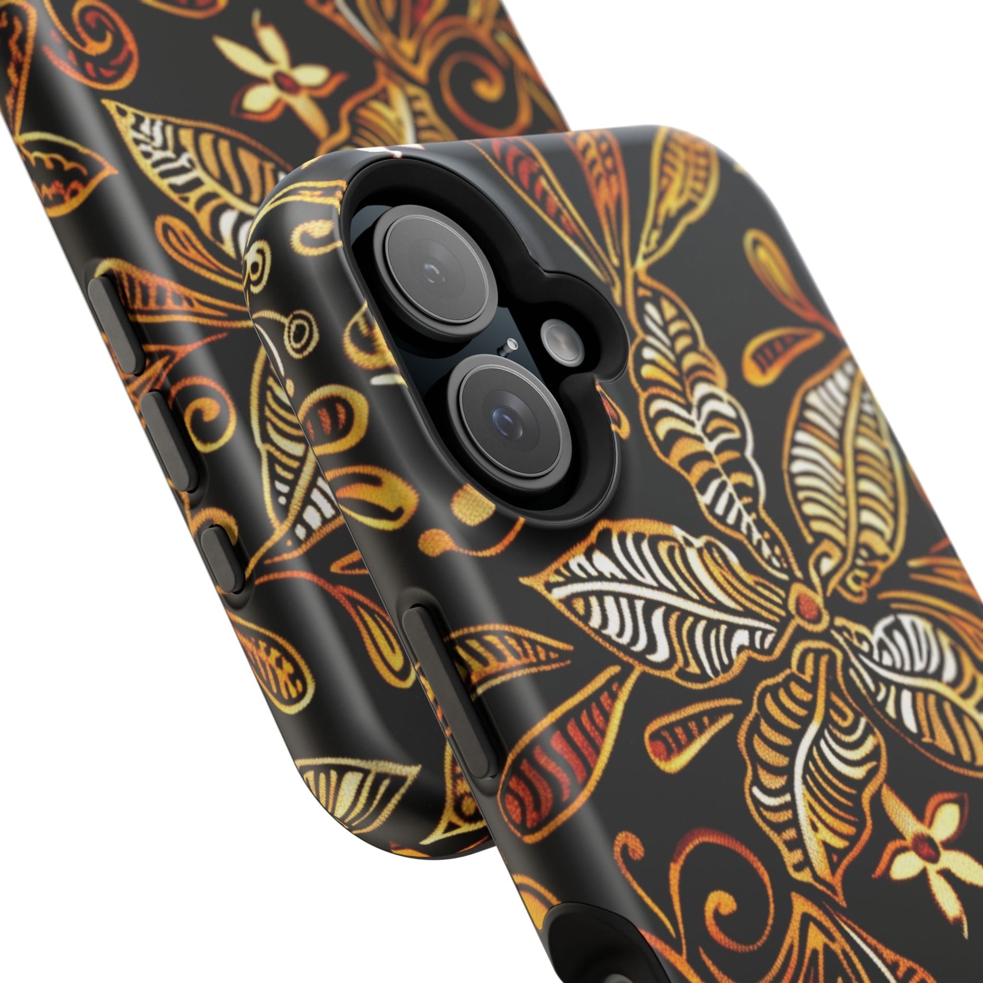 Floral Batik Magnetic Phone Case — Impact - Resistant, Gold & Black - DIGITAL X