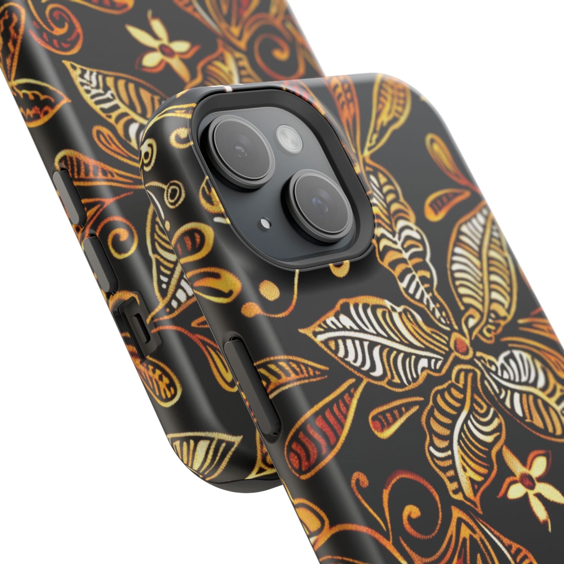 Floral Batik Magnetic Phone Case — Impact - Resistant, Gold & Black - DIGITAL X
