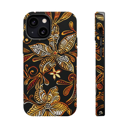 Floral Batik Magnetic Phone Case — Impact - Resistant, Gold & Black - DIGITAL X
