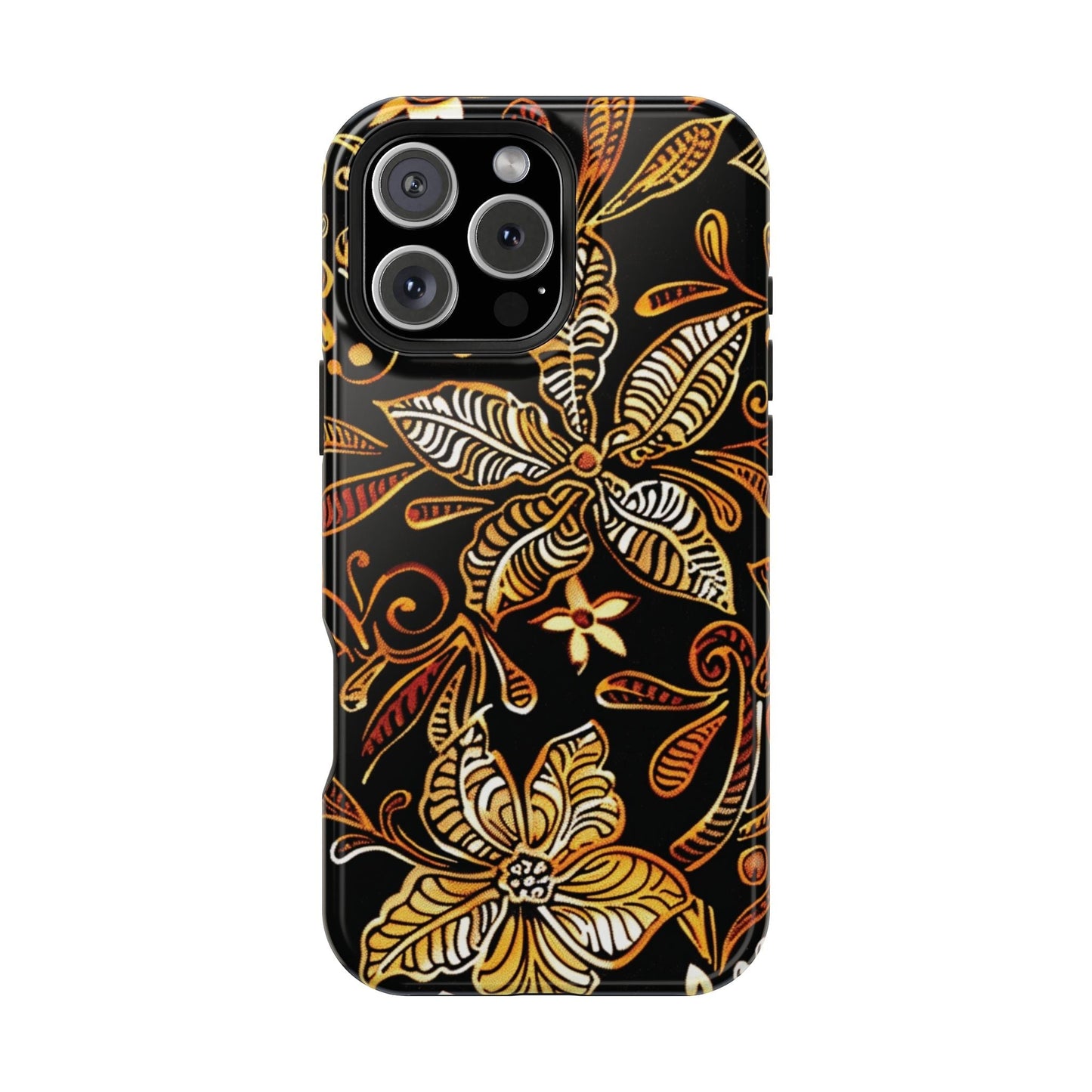 Floral Batik Magnetic Phone Case — Impact - Resistant, Gold & Black - DIGITAL X
