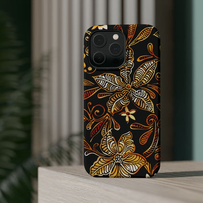 Floral Batik Magnetic Phone Case — Impact - Resistant, Gold & Black - DIGITAL X