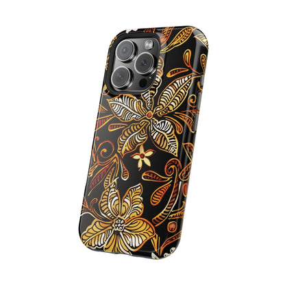 Floral Batik Magnetic Phone Case — Impact - Resistant, Gold & Black - DIGITAL X