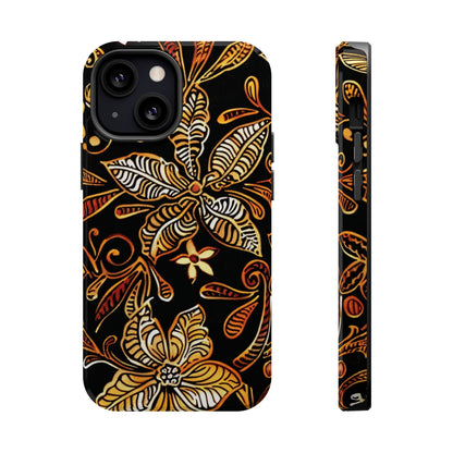 Floral Batik Magnetic Phone Case — Impact - Resistant, Gold & Black - DIGITAL X