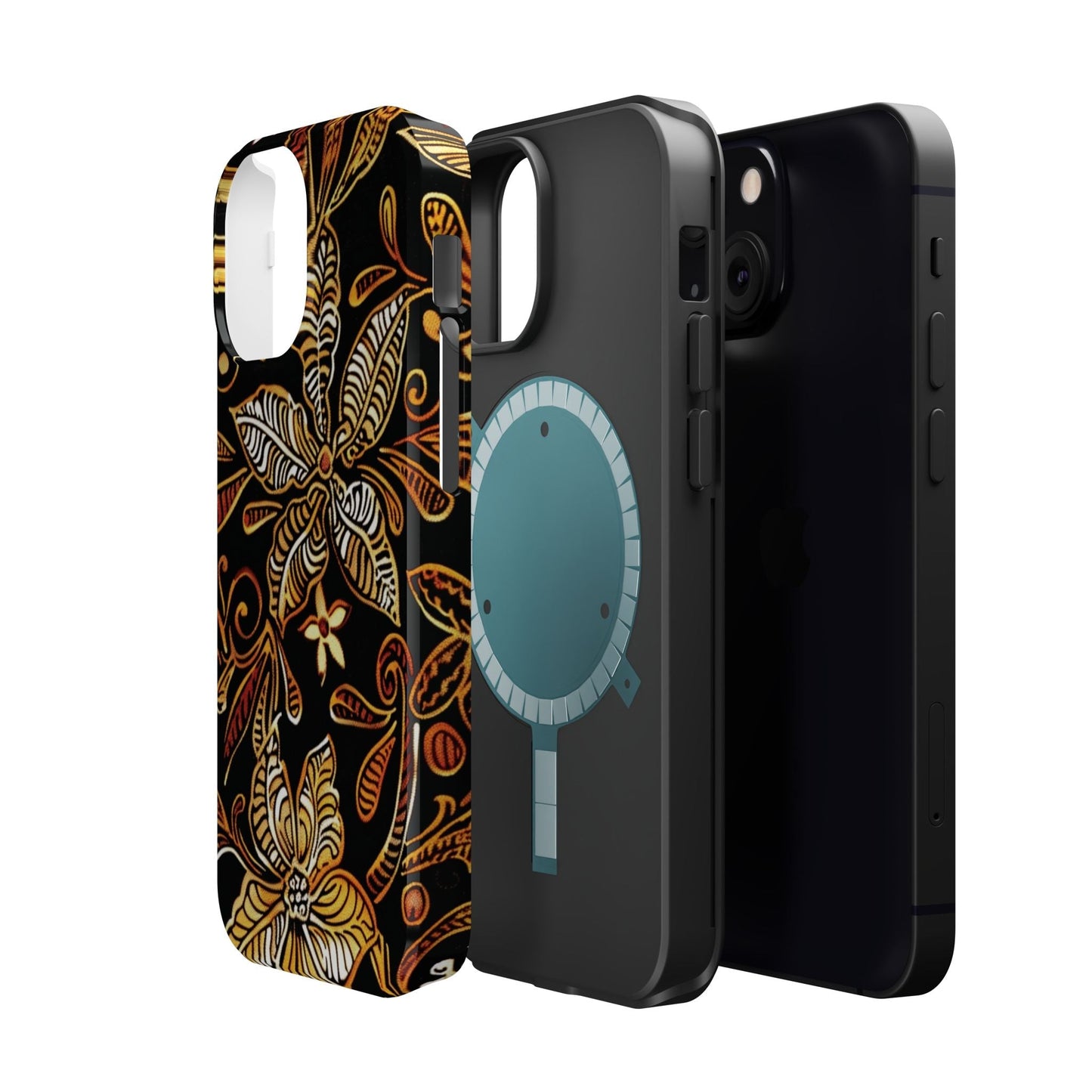 Floral Batik Magnetic Phone Case — Impact - Resistant, Gold & Black - DIGITAL X