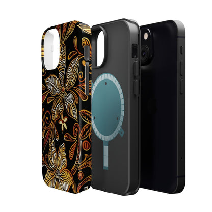 Floral Batik Magnetic Phone Case — Impact - Resistant, Gold & Black - DIGITAL X