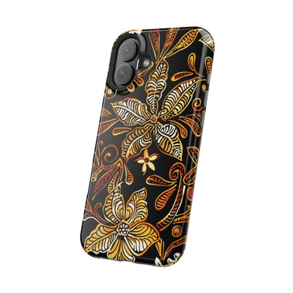 Floral Batik Magnetic Phone Case — Impact - Resistant, Gold & Black - DIGITAL X