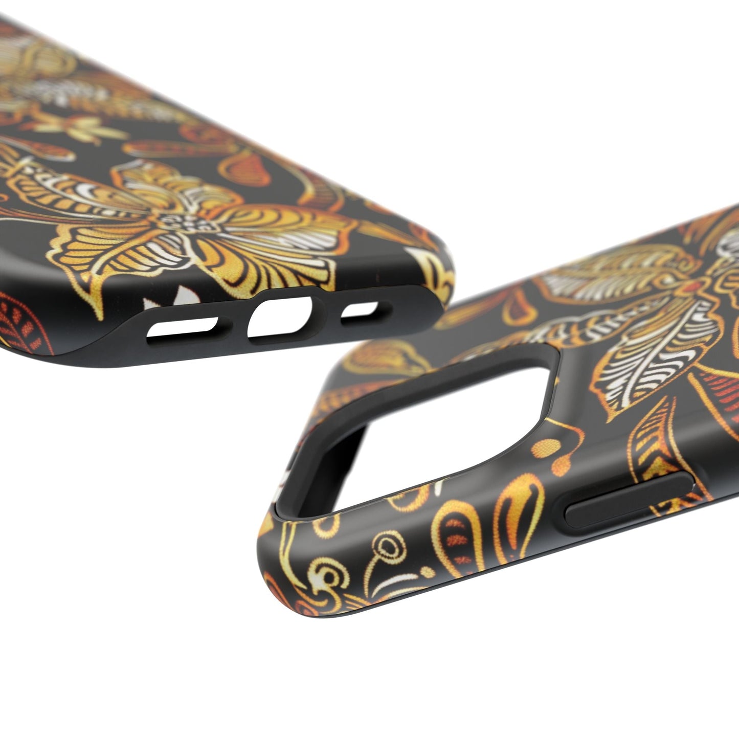 Floral Batik Magnetic Phone Case — Impact - Resistant, Gold & Black - DIGITAL X