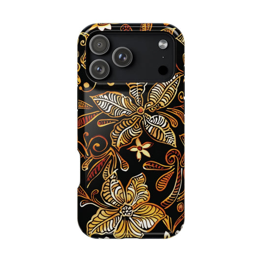 Floral Batik Magnetic Phone Case — Impact - Resistant, Gold & Black - DIGITAL X
