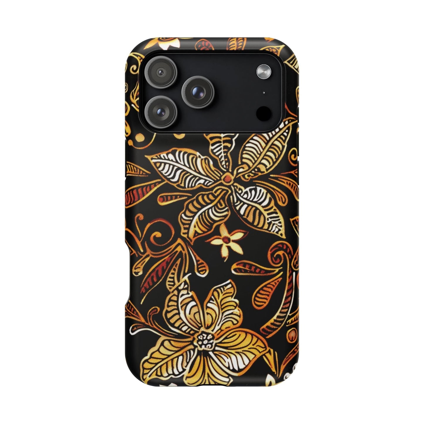 Floral Batik Magnetic Phone Case — Impact - Resistant, Gold & Black - DIGITAL X