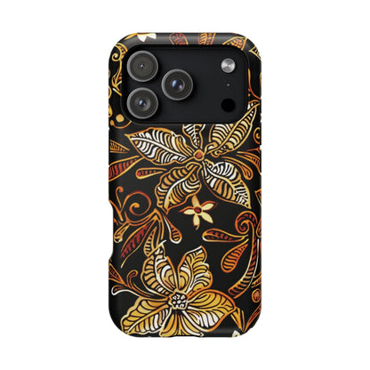 Floral Batik Magnetic Phone Case — Impact - Resistant, Gold & Black - DIGITAL X