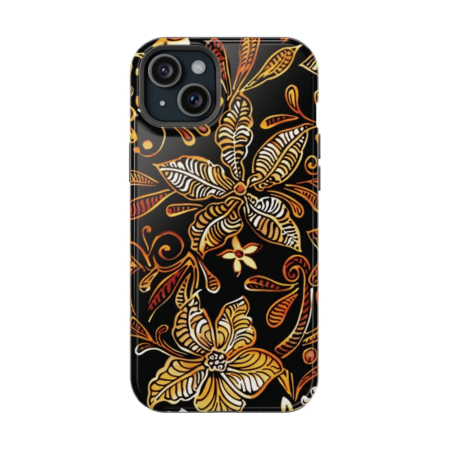 Floral Batik Magnetic Phone Case — Impact - Resistant, Gold & Black - DIGITAL X