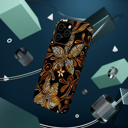 Floral Batik Magnetic Phone Case — Impact - Resistant, Gold & Black - DIGITAL X