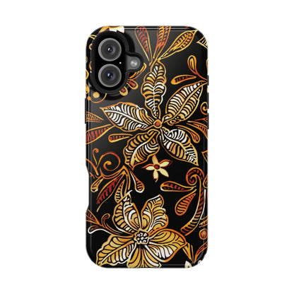 Floral Batik Magnetic Phone Case — Impact - Resistant, Gold & Black - DIGITAL X