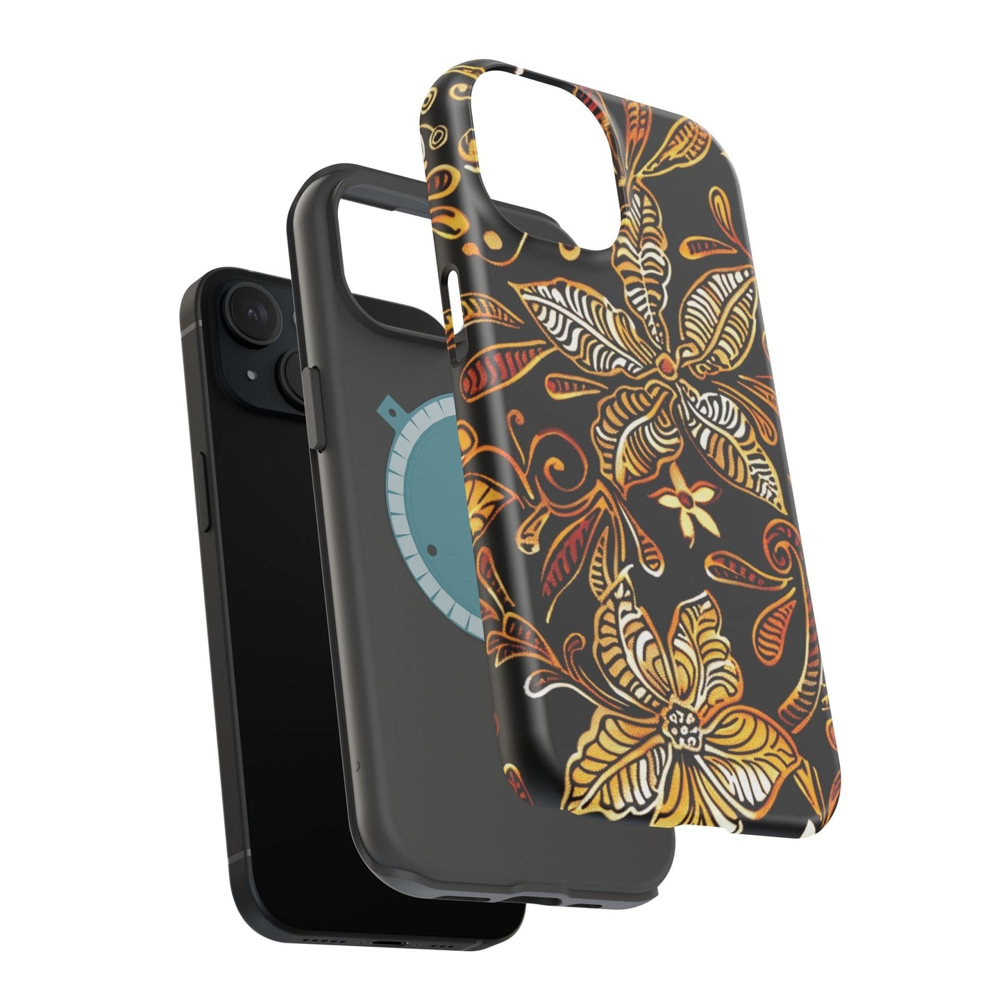 Floral Batik Magnetic Phone Case — Impact - Resistant, Gold & Black - DIGITAL X