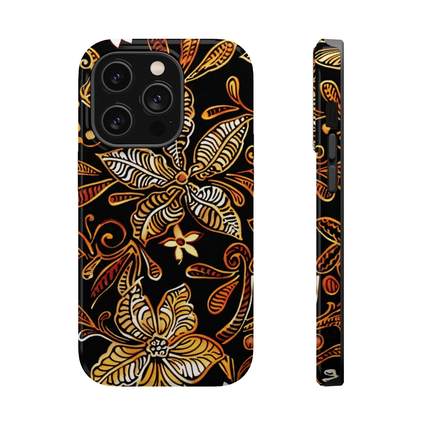 Floral Batik Magnetic Phone Case — Impact - Resistant, Gold & Black - DIGITAL X