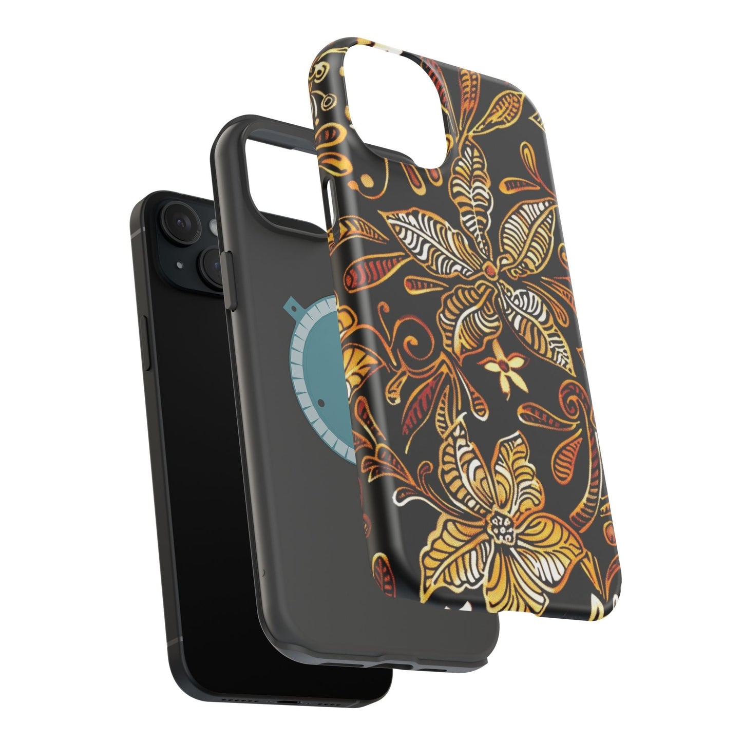 Floral Batik Magnetic Phone Case — Impact - Resistant, Gold & Black - DIGITAL X