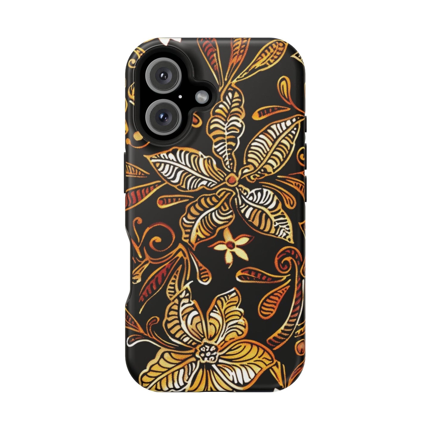 Floral Batik Magnetic Phone Case — Impact - Resistant, Gold & Black - DIGITAL X