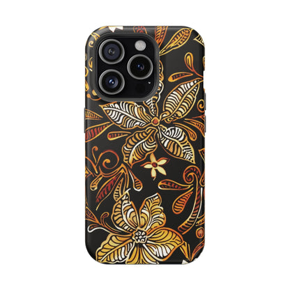 Floral Batik Magnetic Phone Case — Impact - Resistant, Gold & Black - DIGITAL X