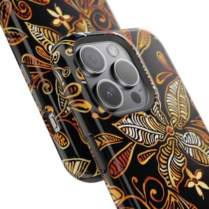 Floral Batik Magnetic Phone Case — Impact - Resistant, Gold & Black - DIGITAL X