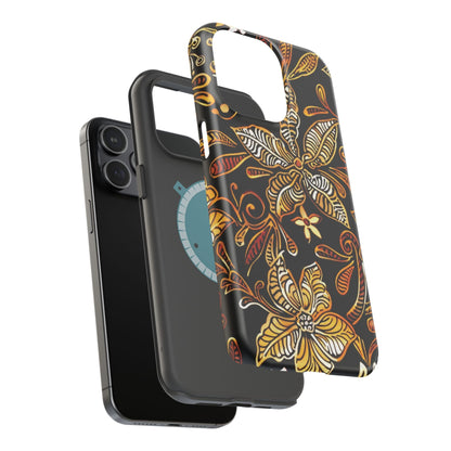 Floral Batik Magnetic Phone Case — Impact - Resistant, Gold & Black - DIGITAL X