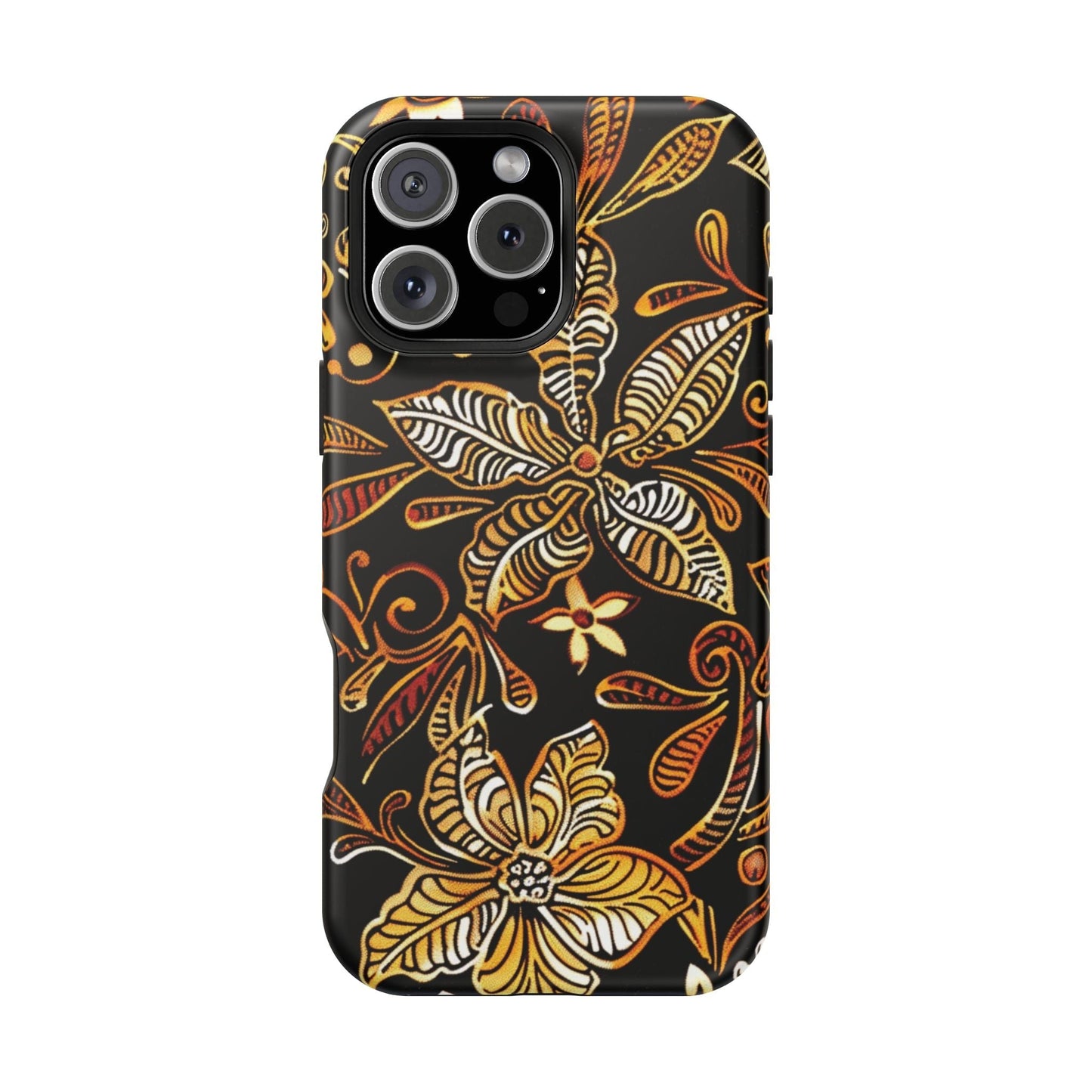Floral Batik Magnetic Phone Case — Impact - Resistant, Gold & Black - DIGITAL X