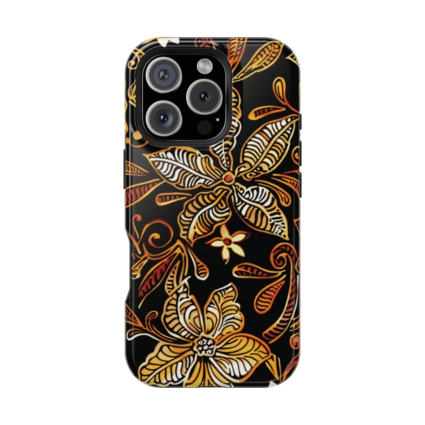 Floral Batik Magnetic Phone Case — Impact - Resistant, Gold & Black - DIGITAL X