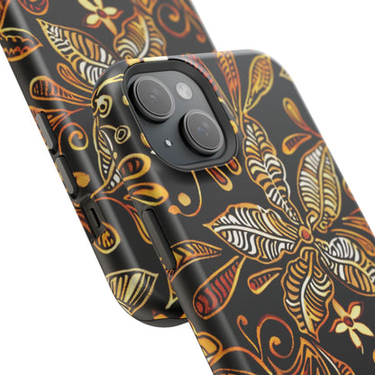 Floral Batik Magnetic Phone Case — Impact - Resistant, Gold & Black - DIGITAL X