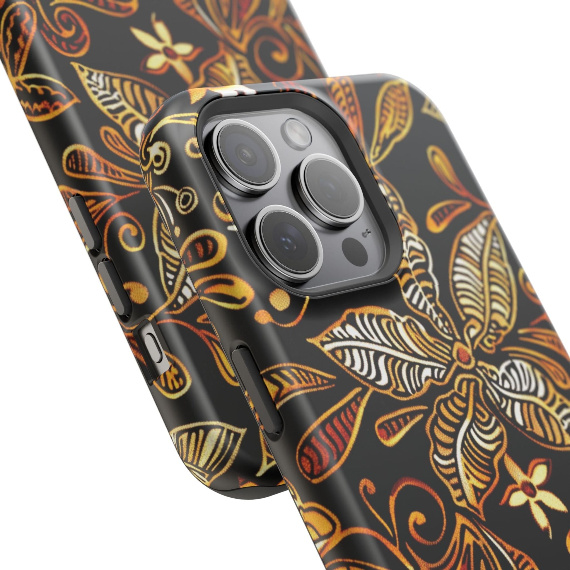 Floral Batik Magnetic Phone Case — Impact - Resistant, Gold & Black - DIGITAL X