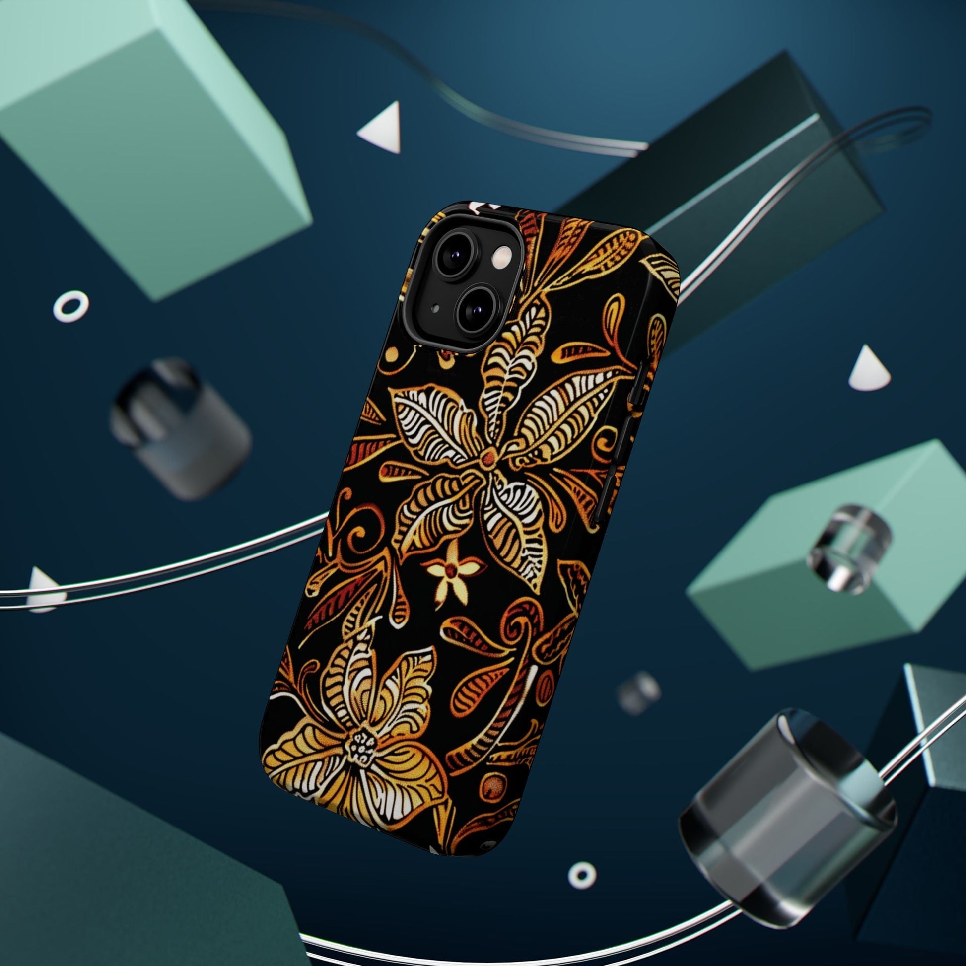 Floral Batik Magnetic Phone Case — Impact - Resistant, Gold & Black - DIGITAL X