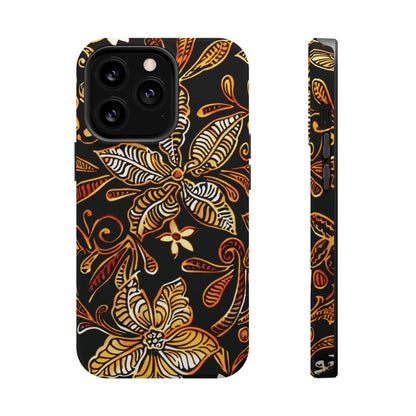 Floral Batik Magnetic Phone Case — Impact - Resistant, Gold & Black - DIGITAL X