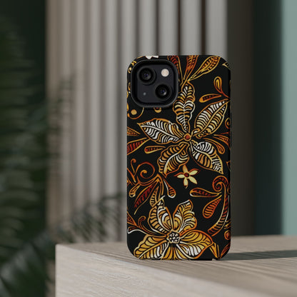 Floral Batik Magnetic Phone Case — Impact - Resistant, Gold & Black - DIGITAL X