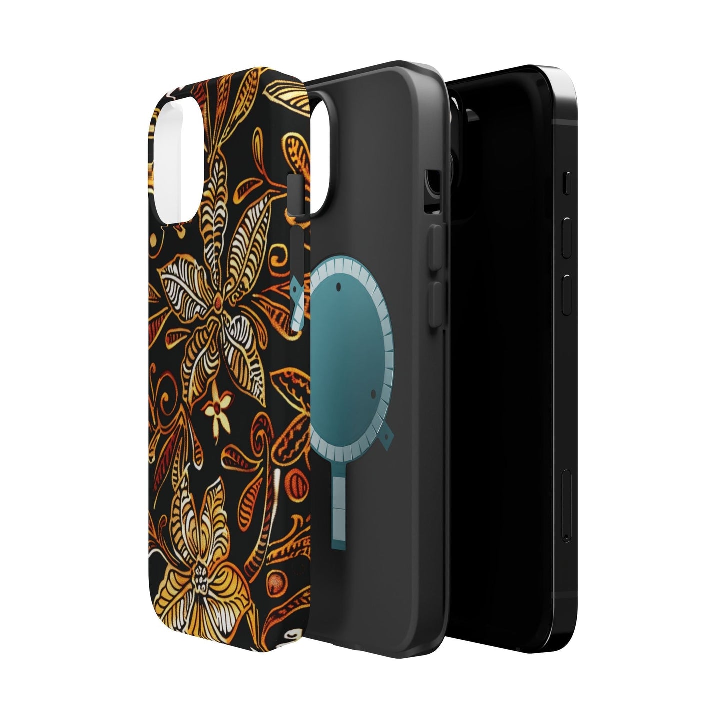 Floral Batik Magnetic Phone Case — Impact - Resistant, Gold & Black - DIGITAL X
