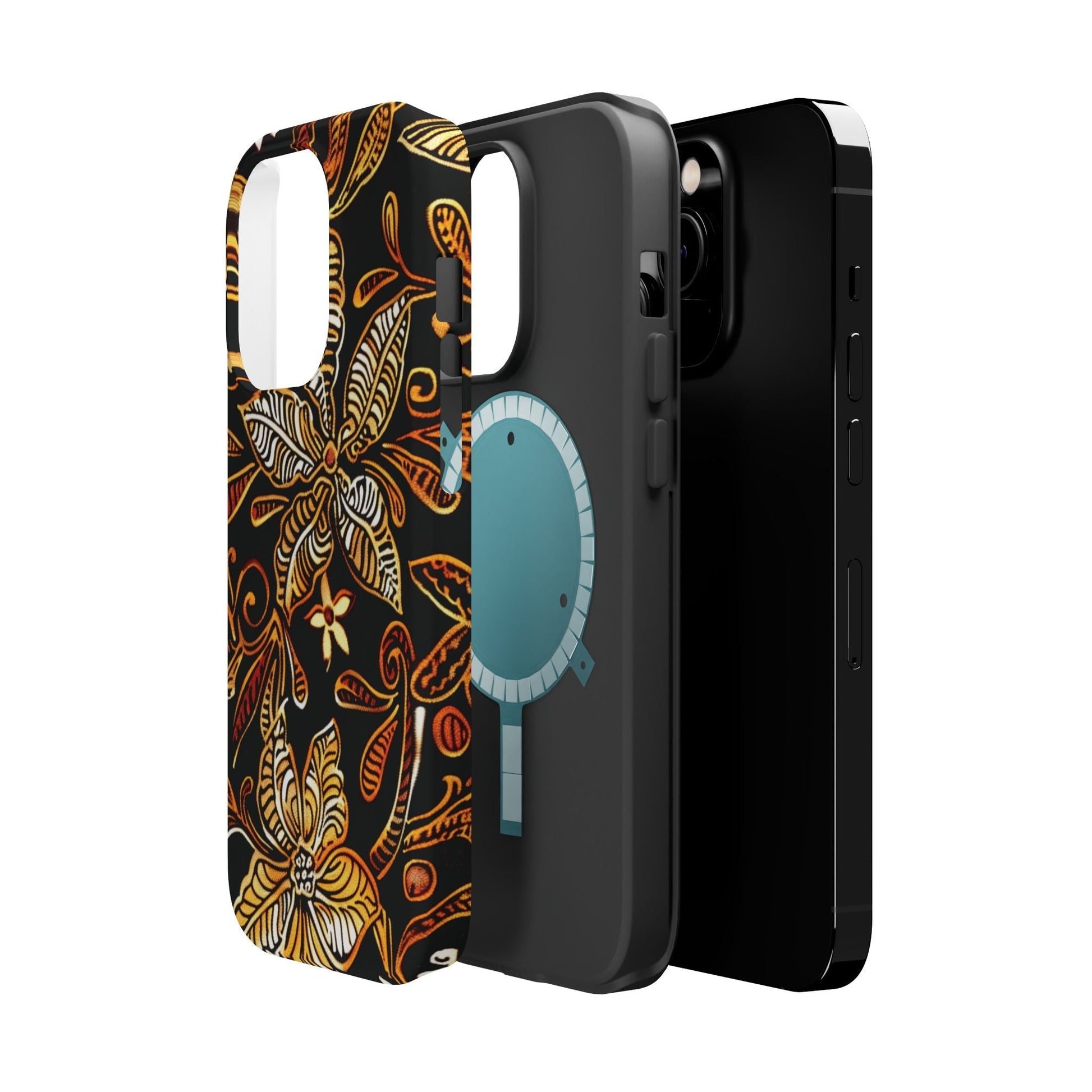 Floral Batik Magnetic Phone Case — Impact - Resistant, Gold & Black - DIGITAL X