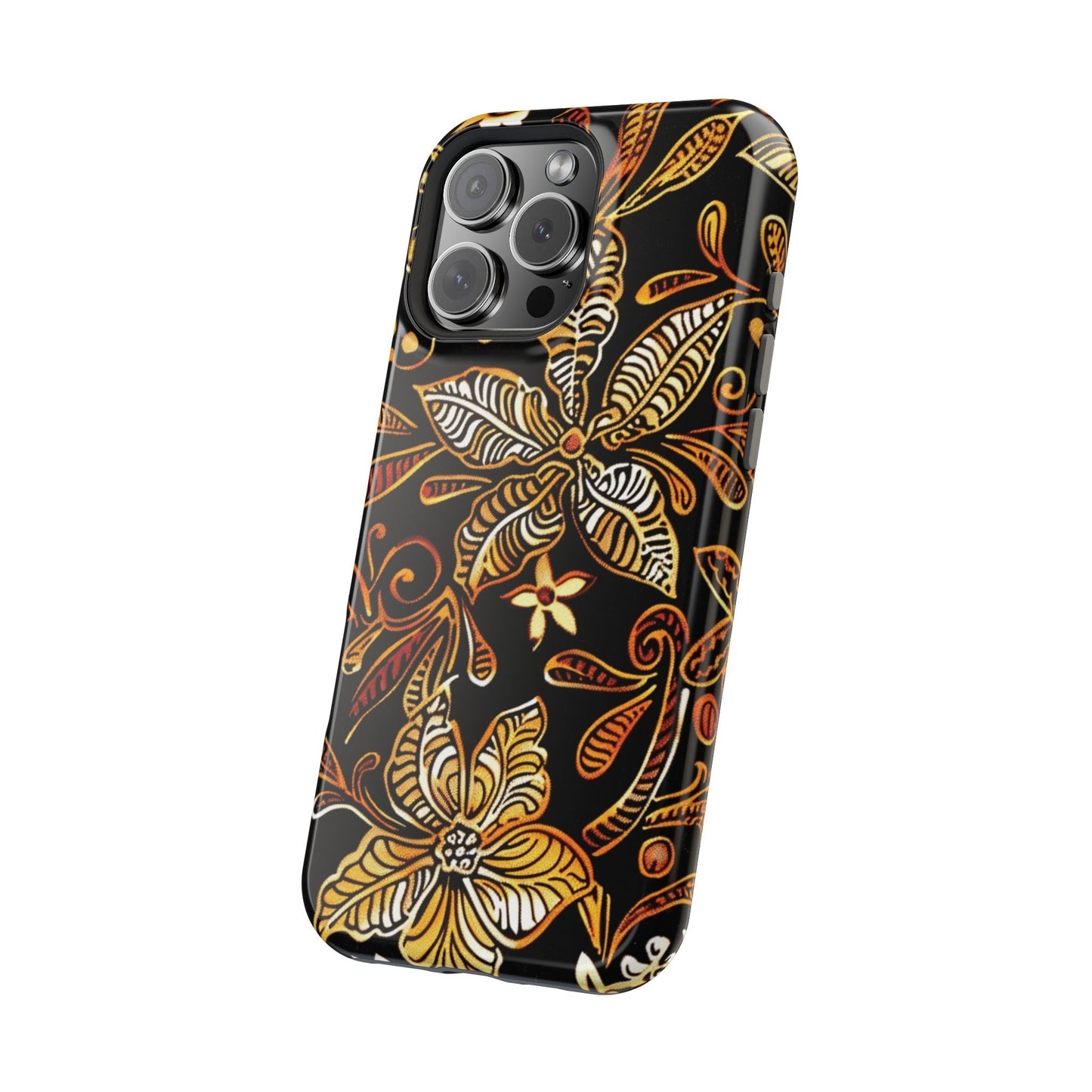 Floral Batik Magnetic Phone Case — Impact - Resistant, Gold & Black - DIGITAL X