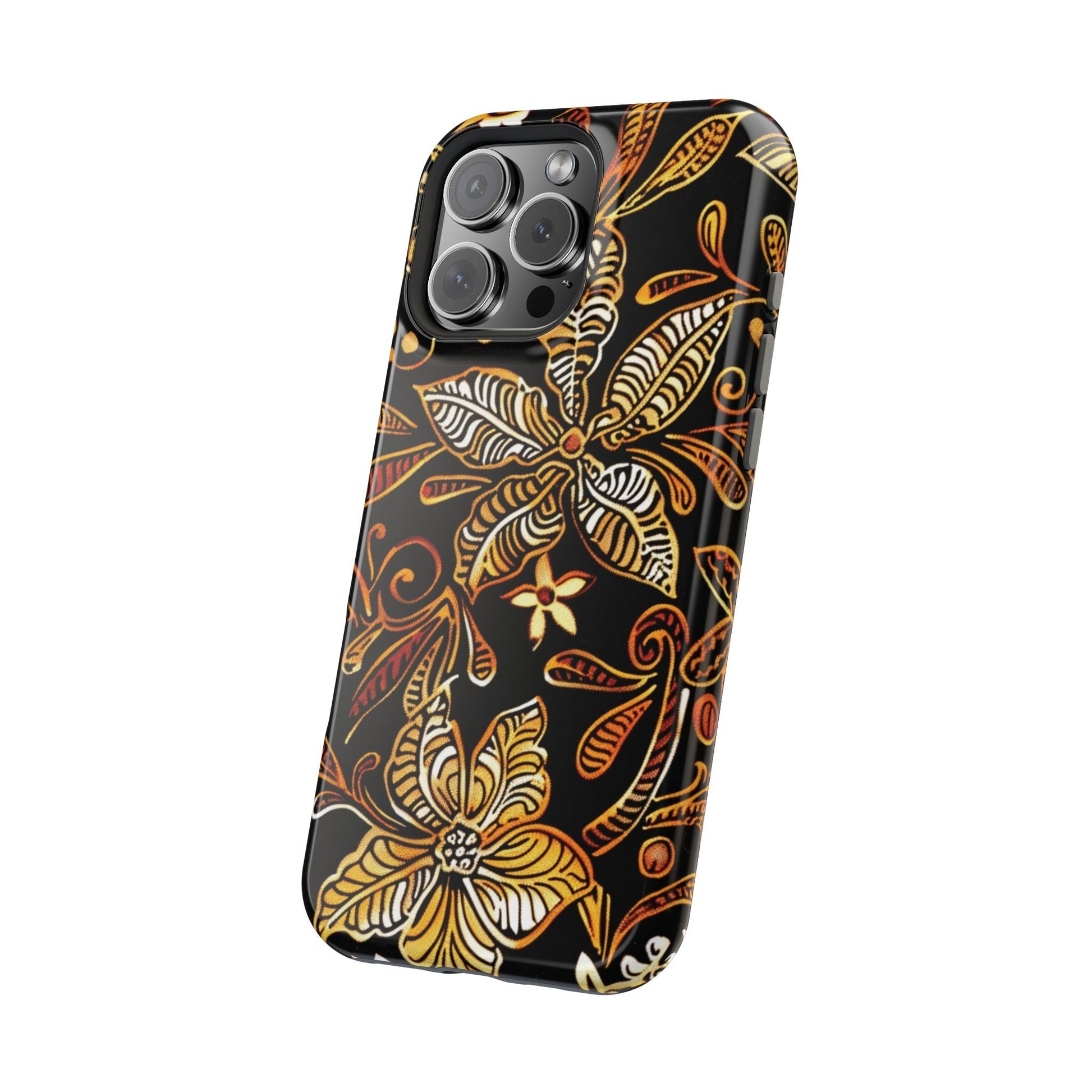 Floral Batik Magnetic Phone Case — Impact - Resistant, Gold & Black - DIGITAL X